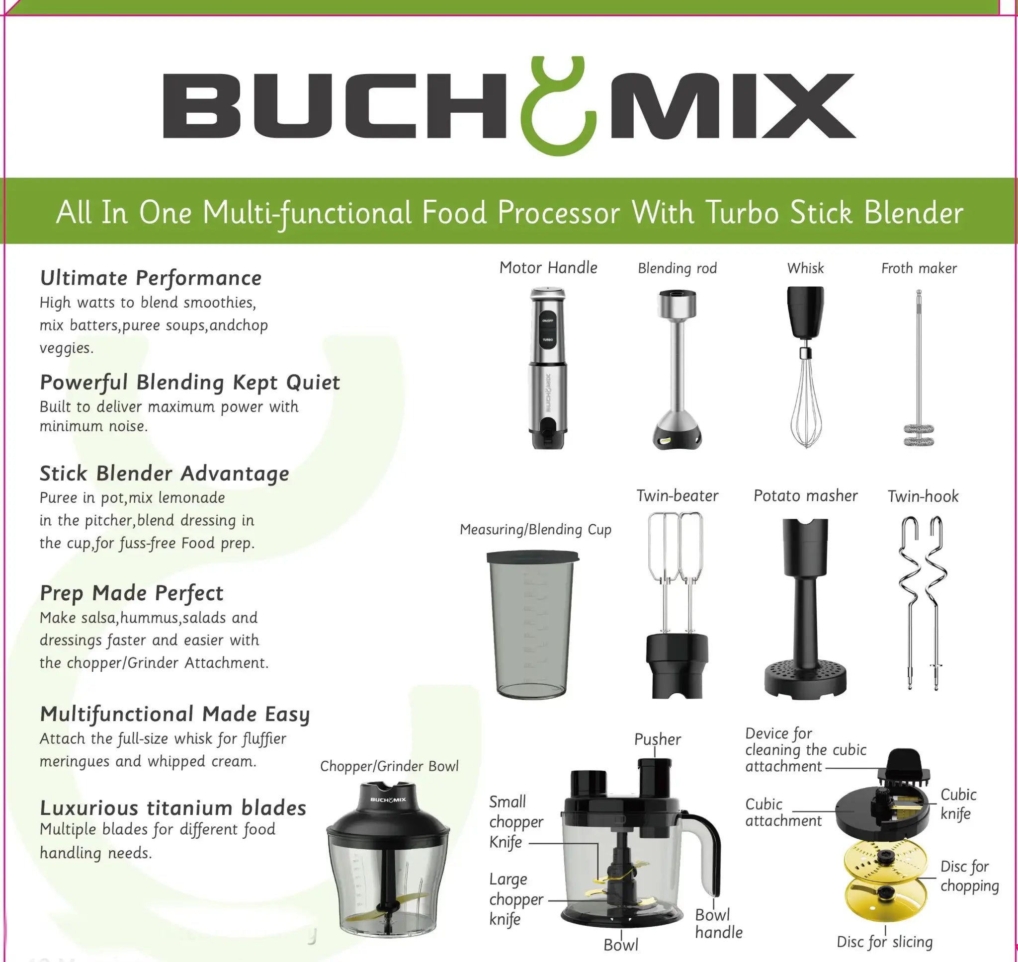 12 in one Multifunction Food Processor With Turbo Stick Immersion Blender