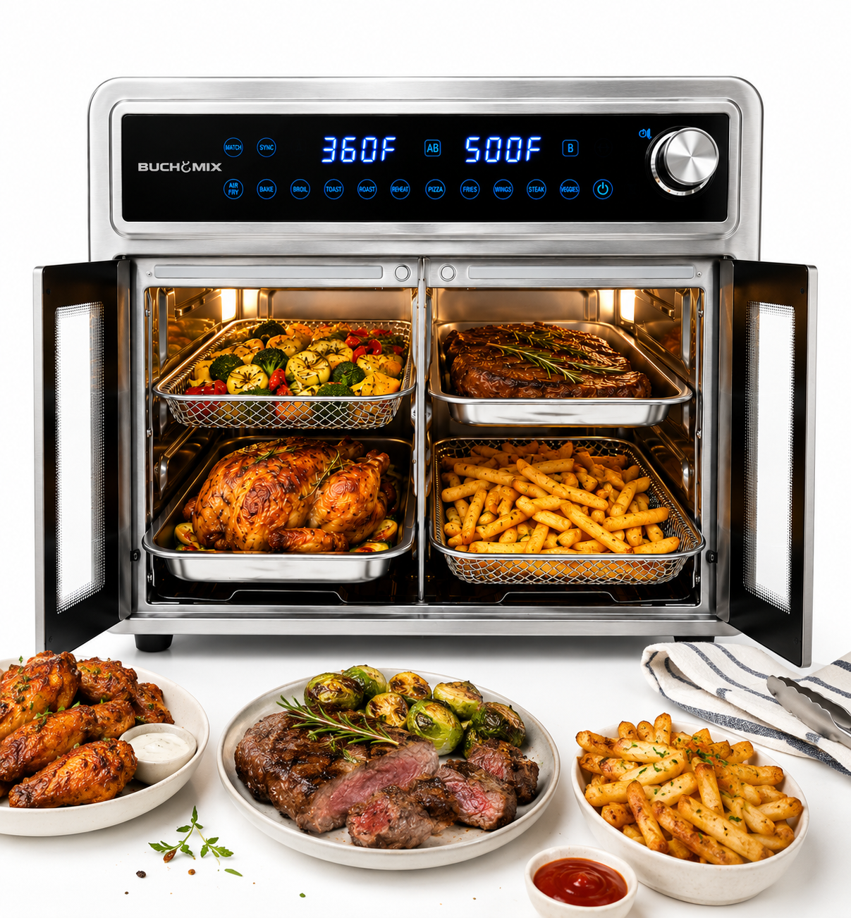 All Stainless Steel Dual Compartment XL French Door Air Fryer Oven