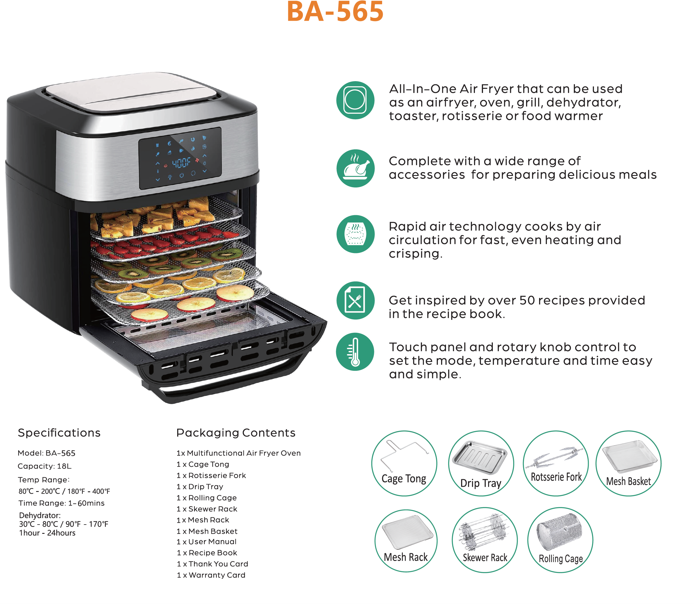 Premium 18L Multifunction Smart Air Fryer Oven with All Stainless Interior