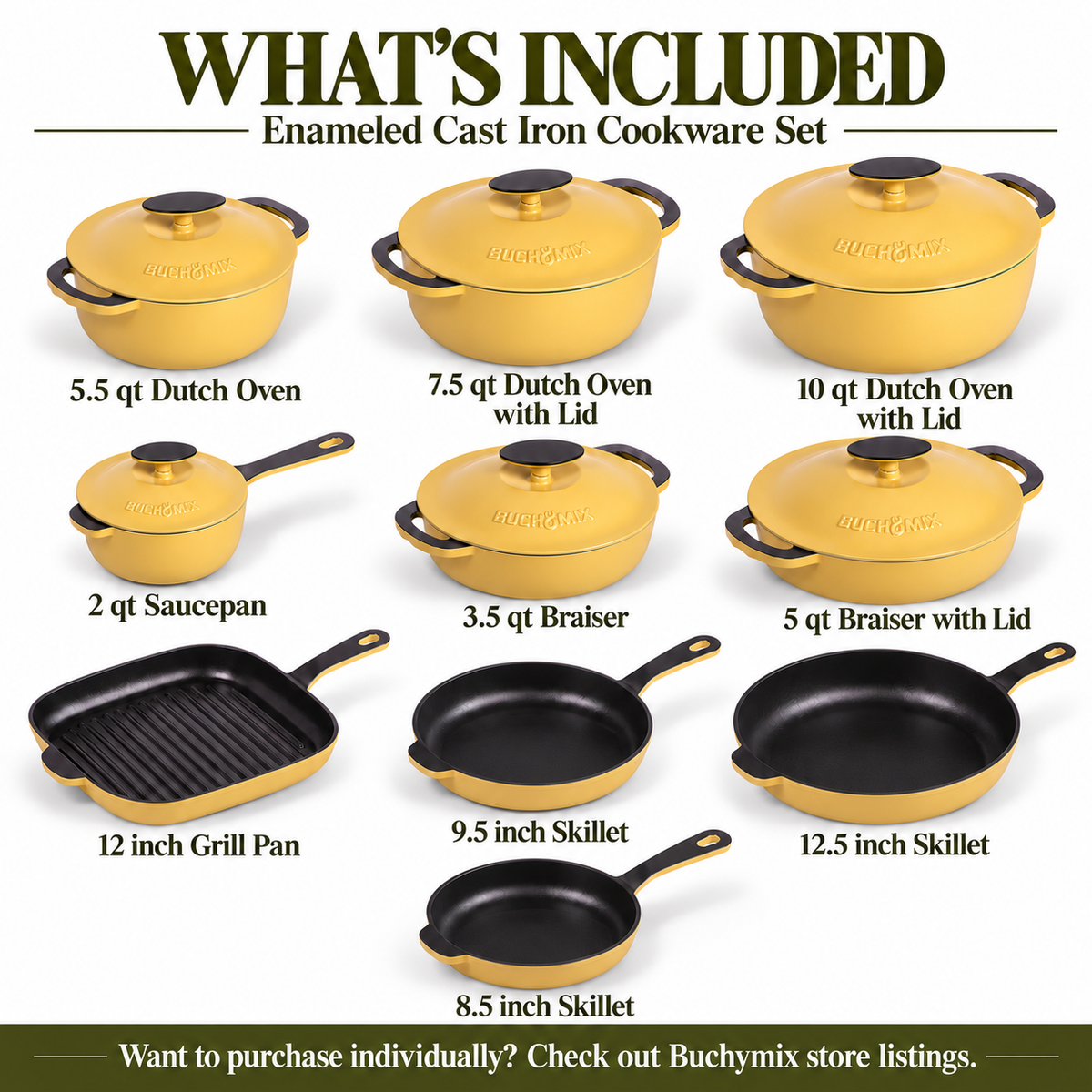 22-Piece Premium Enameled Cast Iron Cookware Set