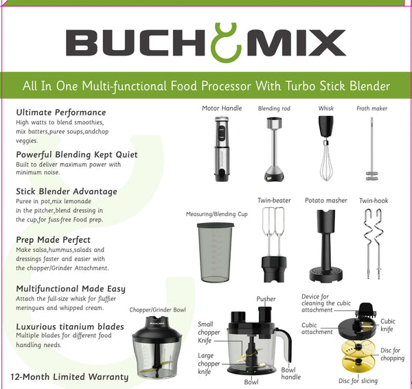 12 in one Multifunction Food Processor With Turbo Stick Immersion Blender - BUCHYMIX NIGERIA