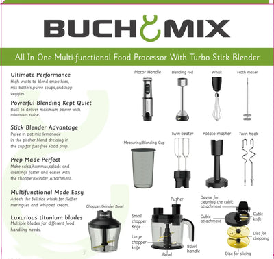 12 in one Multifunction Food Processor With Turbo Stick Immersion Blender