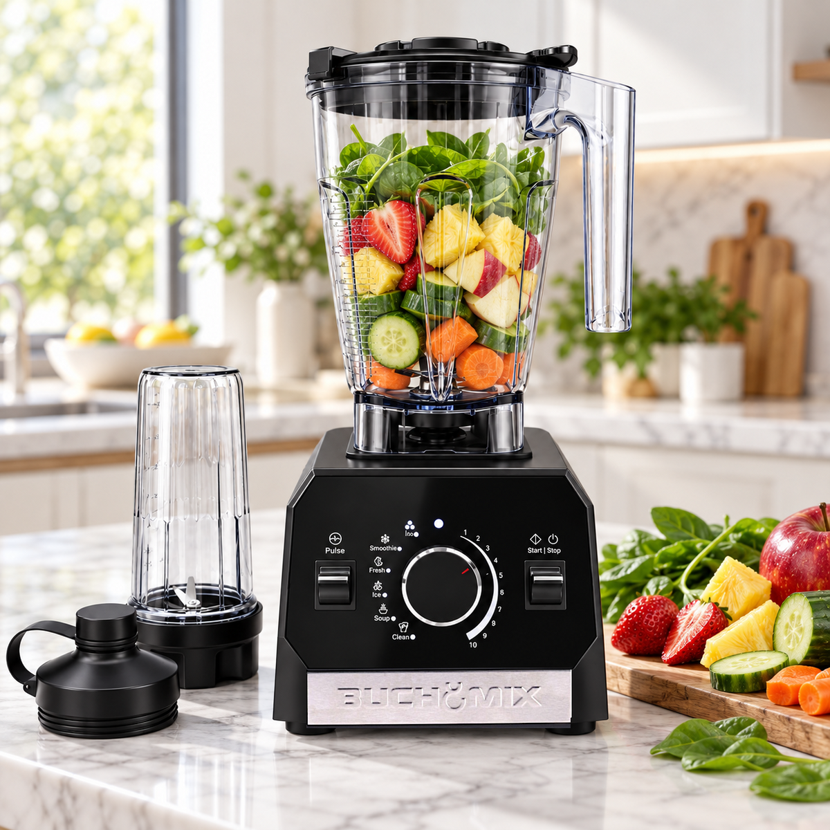 Buchymix Waterproof High Performance Smart Vertex Blender with sleek design and digital control panel.