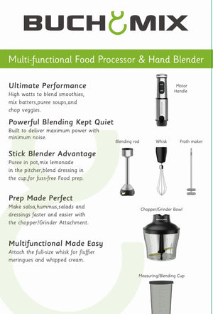 4 in 1 Multi function Food Chopper With Turbo Stick Immersion Blender - BUCHYMIX NIGERIA