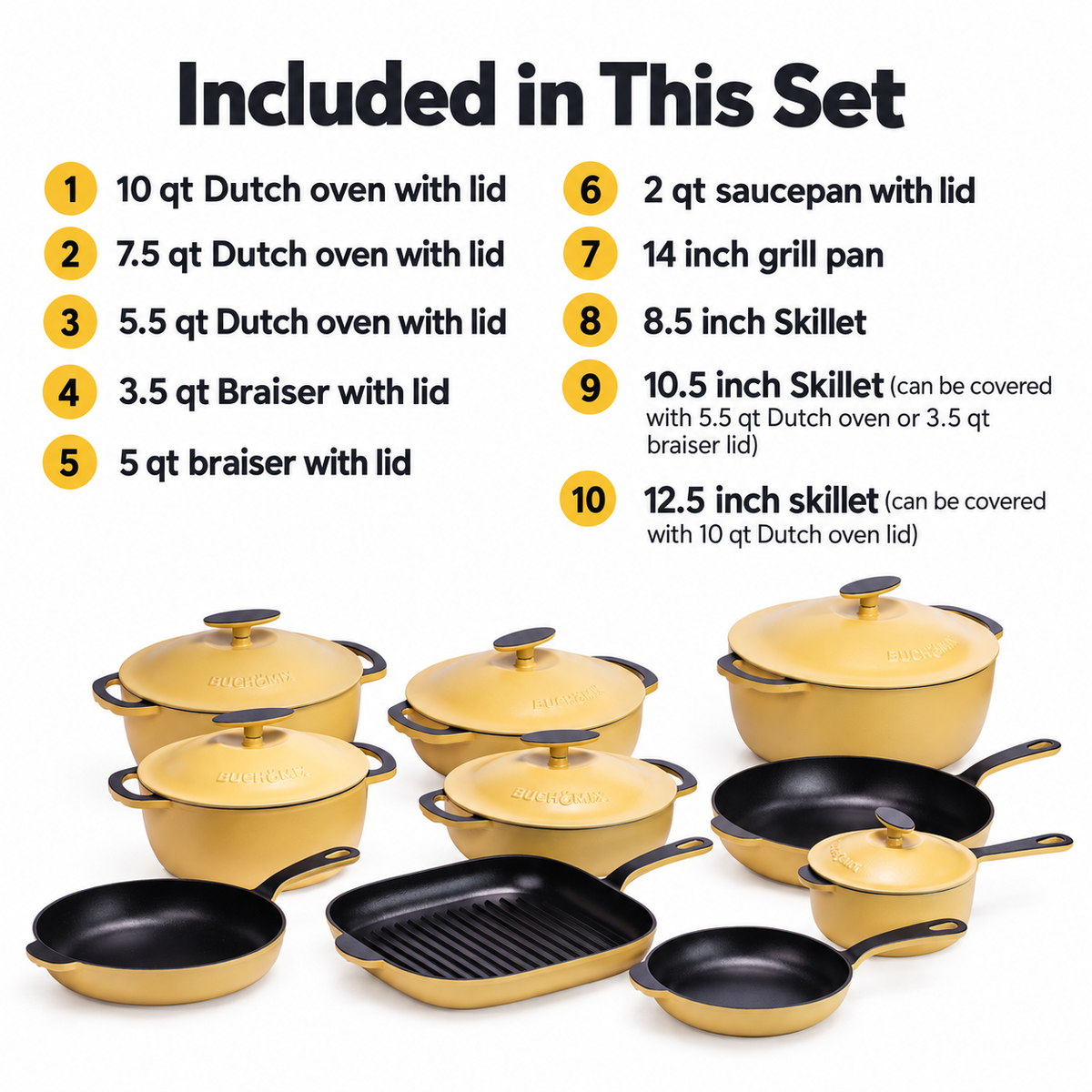 22-Piece Premium Enameled Cast Iron Cookware Set