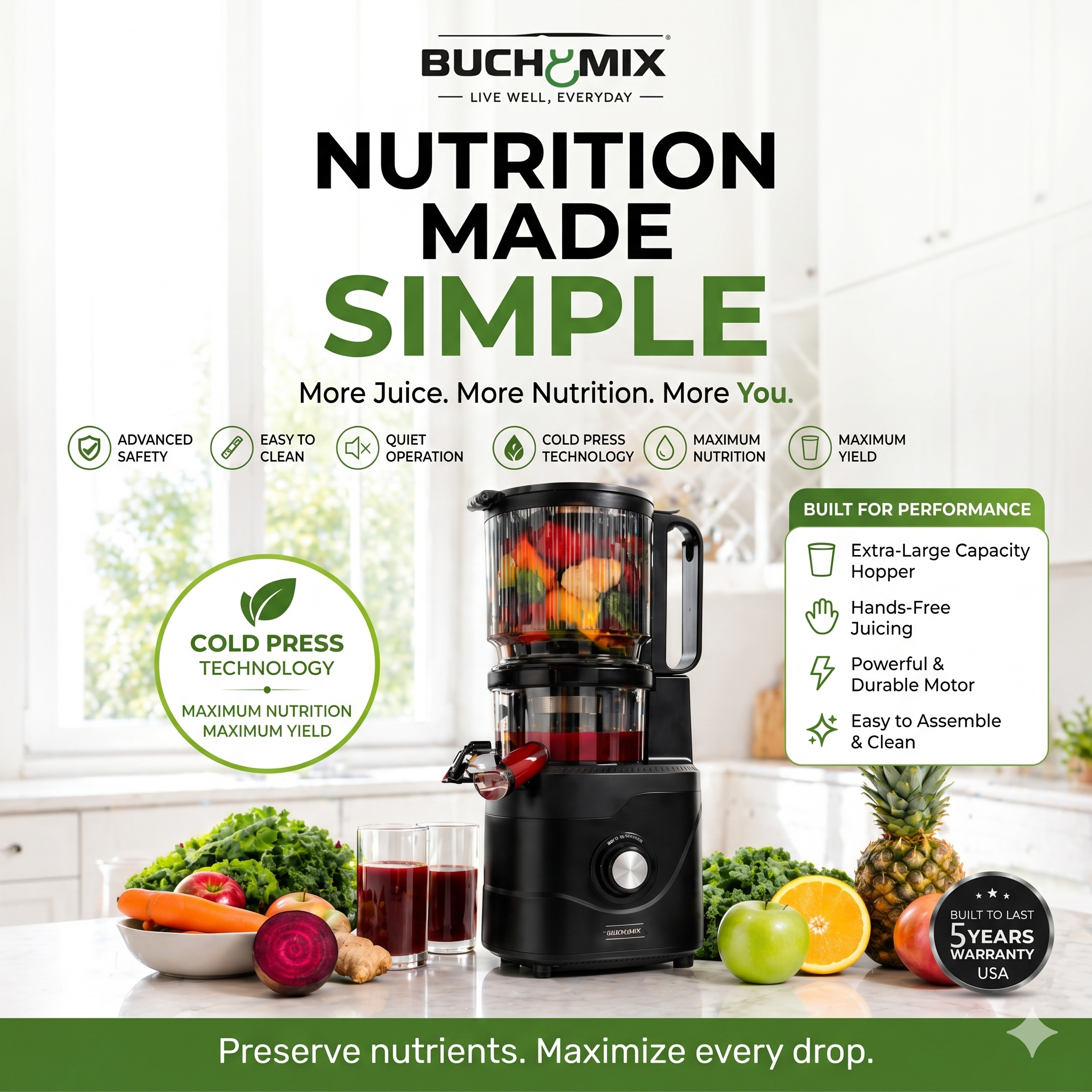 XL Large Capacity Hands Free High-Induction AC Motor Juicer -BJ23 -2026 Model