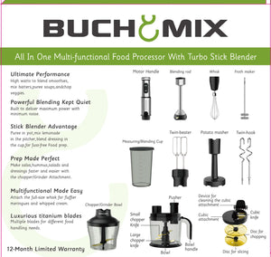 12 in one Multifunction Food Processor With Turbo Stick Immersion Blender