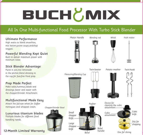 12 in one Multifunction Food Processor With Turbo Stick Immersion Blender
