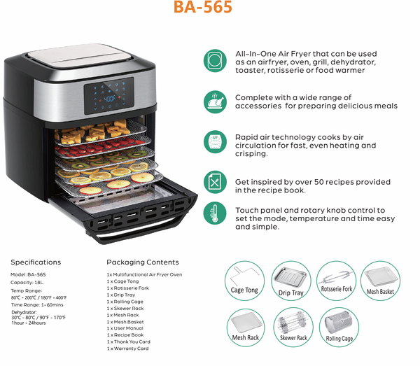 Premium 18L Multifunction  Smart Air Fryer Oven with All Stainless Interior