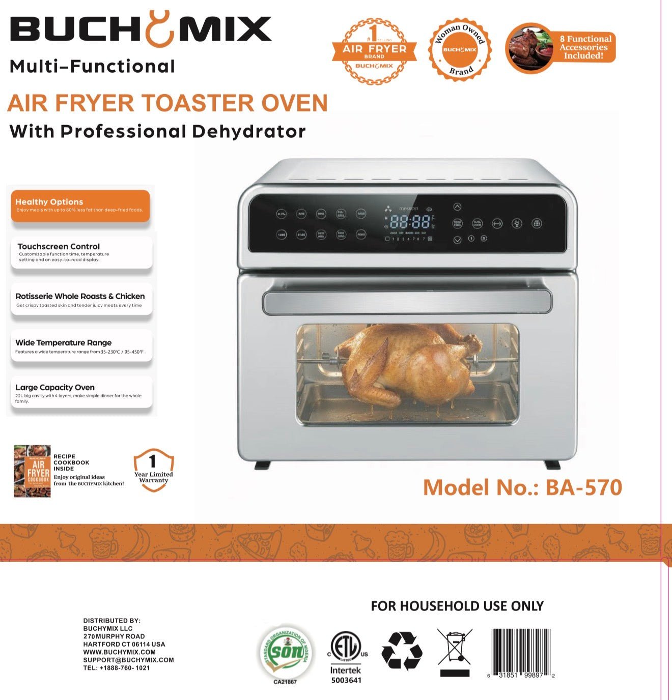 All in one Large Capacity Professional Dehydrator  & Air Fryer Oven -22L