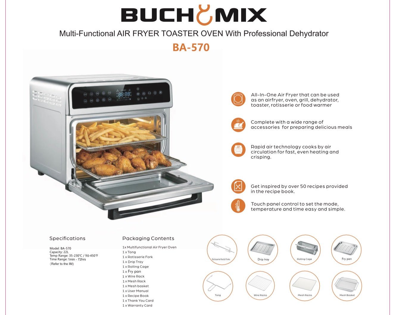 All in one Large Capacity Professional Dehydrator  & Air Fryer Oven -22L