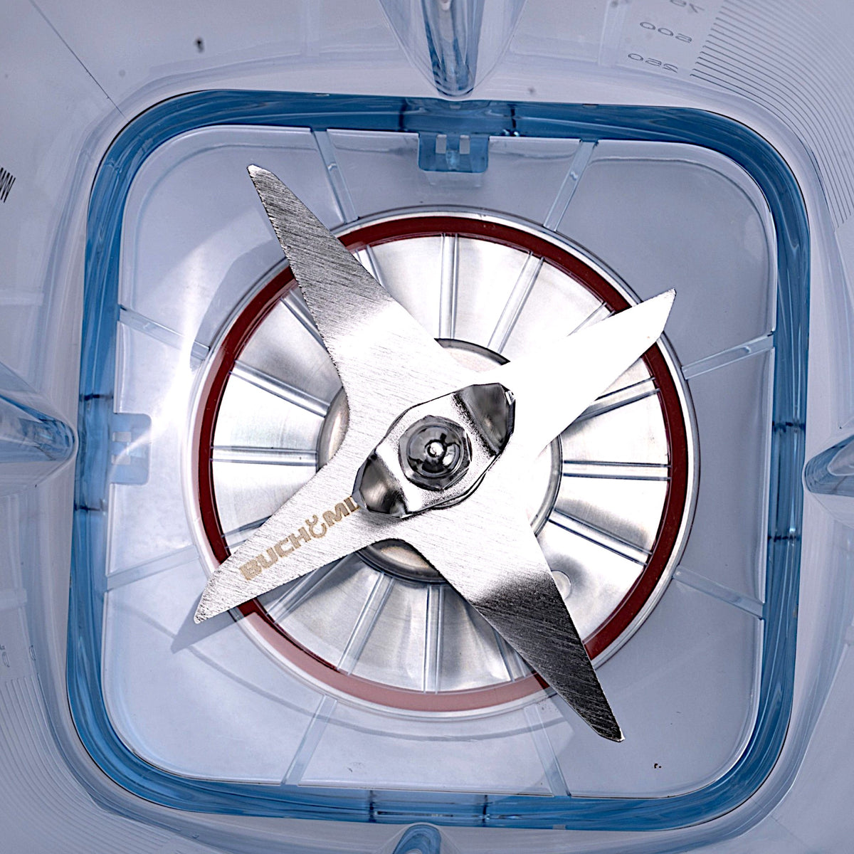 Buchymix Smart Vertex Blender with high-performance blades for efficient blending, shown with close-up of the blade assembly.