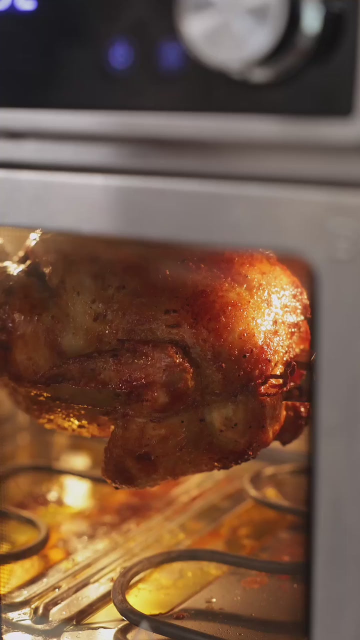 Load video: All Stainless Steel Dual Compartment XL French Door Air Fryer Oven